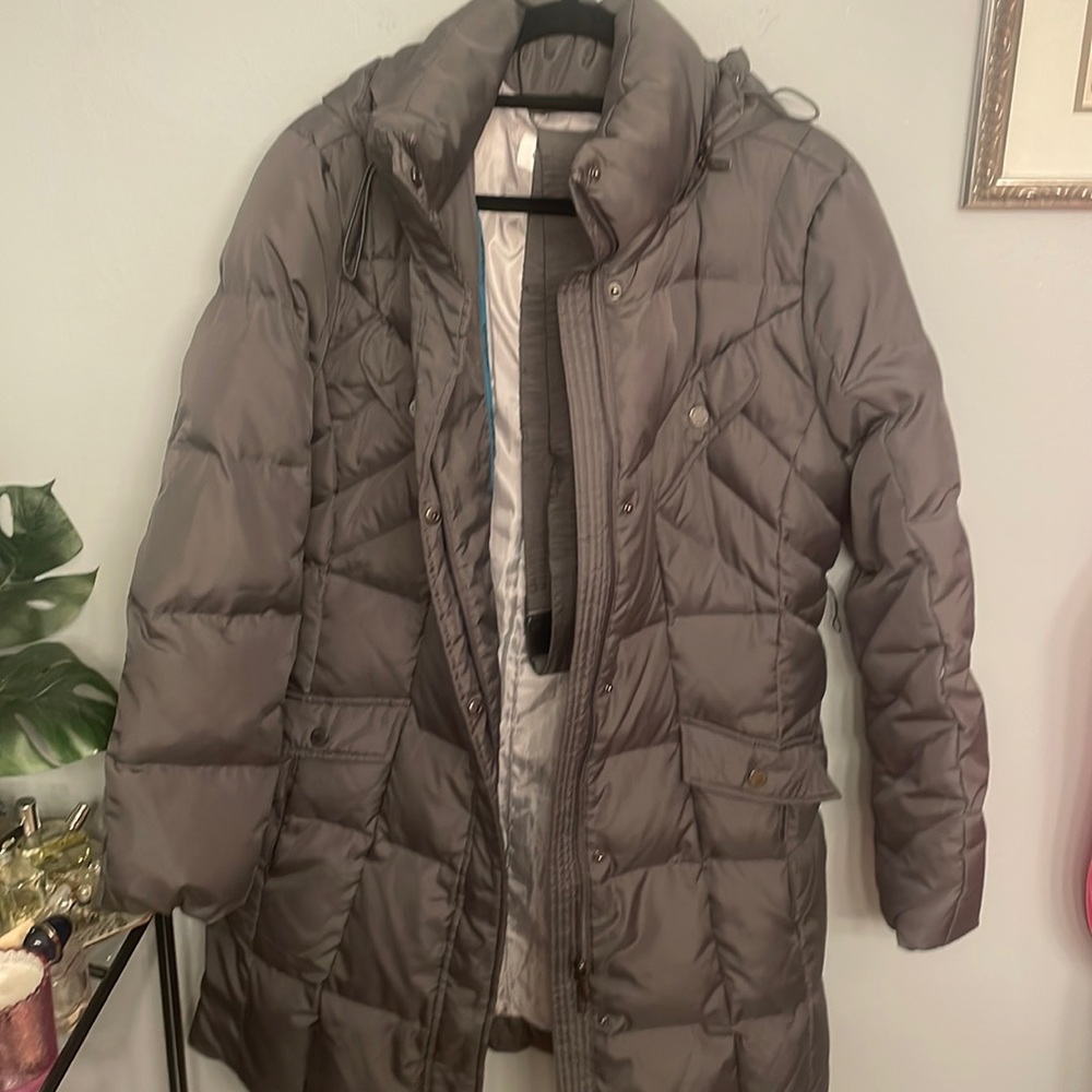 Calvin Klein Gray Long Line Down Filled PufferJacket with hood  Large